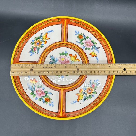 Vintage Floral Divided Serving Plate Moriyama Mori Machi Hand Painted Japan - Picture 7 of 8